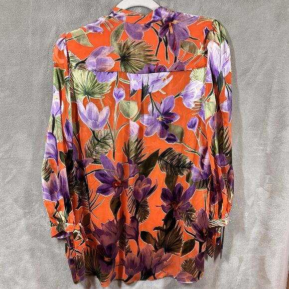 ALICE OLIVIA S Sheila Tunic flower Print Burnout Silk Top Boho Luxe Blouse - Picture 5 of 7